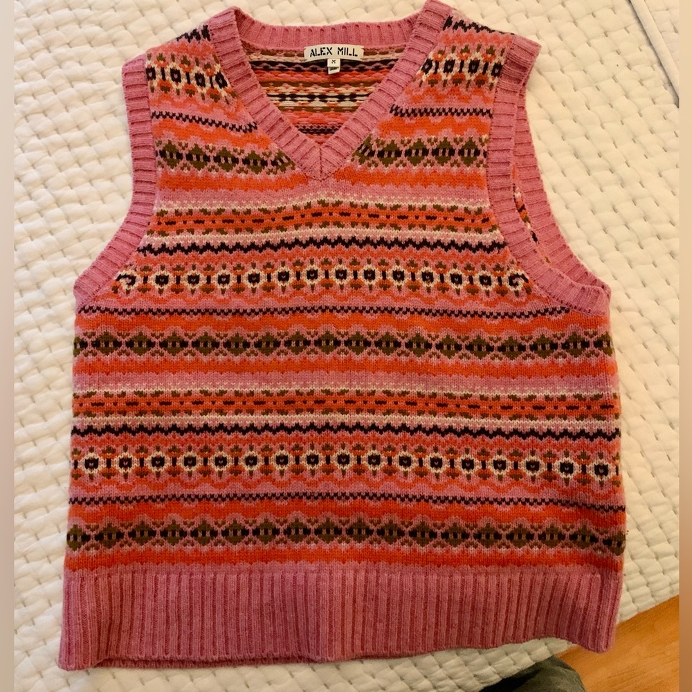 Alex Mill Pink Fair Isle Sweater Vest EUC